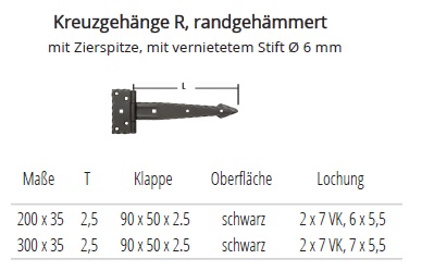 Technische Ma&szlig;e Kreuzgeh&auml;nge Nr. 124, leicht schwarz, randgeh&auml;mmert