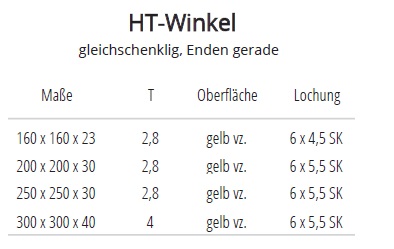 Technische Ma&szlig;e HT-Winkel gelb verzinkt