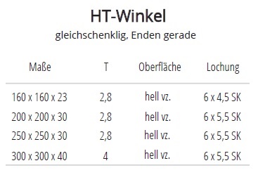 Technische Ma&szlig;e HT-Winkel verzinkt