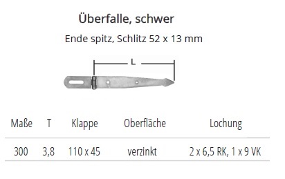 Technische Ma&szlig;e &Uuml;berfalle Nr. 73 Ende spitz, schwer