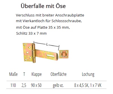 Technische Ma&szlig;e &Uuml;berfalle (Kreuzschlempe) mit &Ouml;se