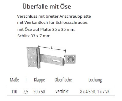 Technische Ma&szlig;e &Uuml;berfalle (Kreuzschlempe) mit &Ouml;se