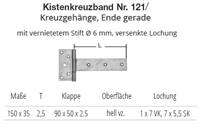 Technische Ma&szlig;e Kistenkreuzband Nr. 121 (Kreuzgeh&auml;nge)