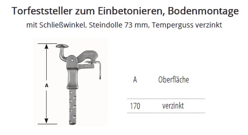 Technische Ma&szlig;e Torfeststeller f&uuml;r Bodenmontage