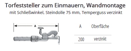 Technische Ma&szlig;e Torfeststeller f&uuml;r Wandmontage