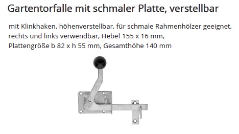 Technische Ma&szlig;e Gartentorfalle mit schmaler Platte, verstellbar