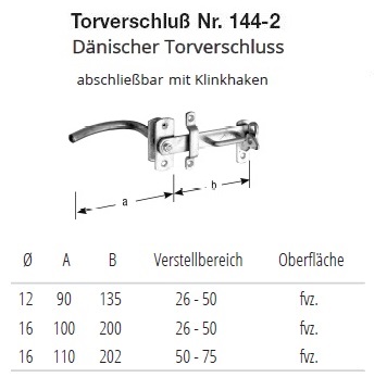 Technische Ma&szlig;e Toverschluss abschlie&szlig;bar mit Klinkhaken