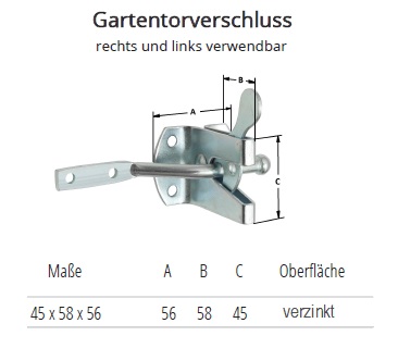 Technische Ma&szlig;e Gartentorverschluss