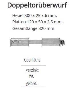 Technische Ma&szlig;e Doppeltor&uuml;berwurf niedrig