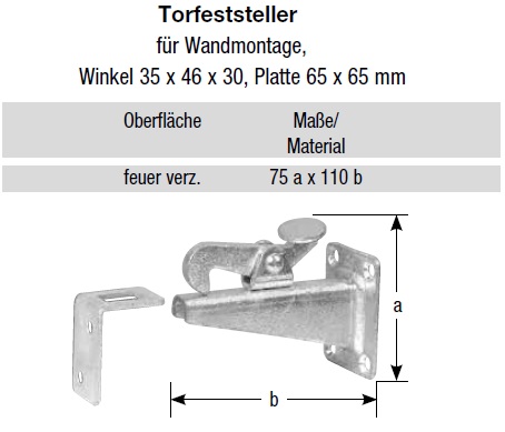 Technische Ma&szlig;e Torfeststeller f&uuml;r Wandmontage