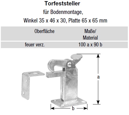 Technische Ma&szlig;e Torfeststeller f&uuml;r Bodenmontage
