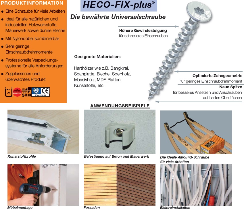 Eigenschaften und Anwendung Heco Fix-plus Universalschraube