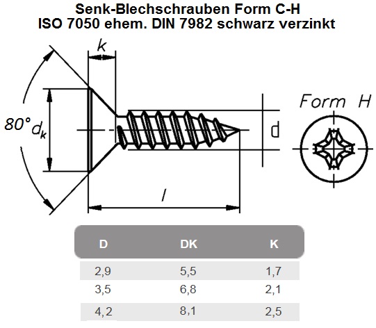 Selbstschneidende Senkkopfschraube, ähnlich DIN 7982, DIN ISO 7050,  Senkkopf, Innensechsrund, blank