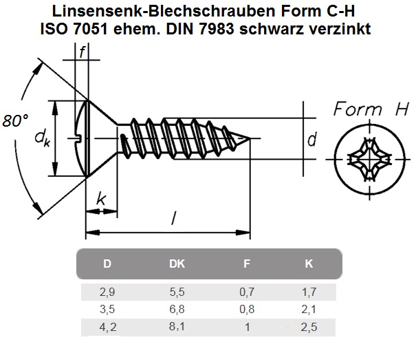 10x din 7983 Linsensenkkopf-Blechschrauben Form C 4.8 x 16 Stahl galv verzinkt