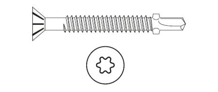 Bohrschrauben mit Rippen-Senkkopf und Raumflügel Torx verzinkt
