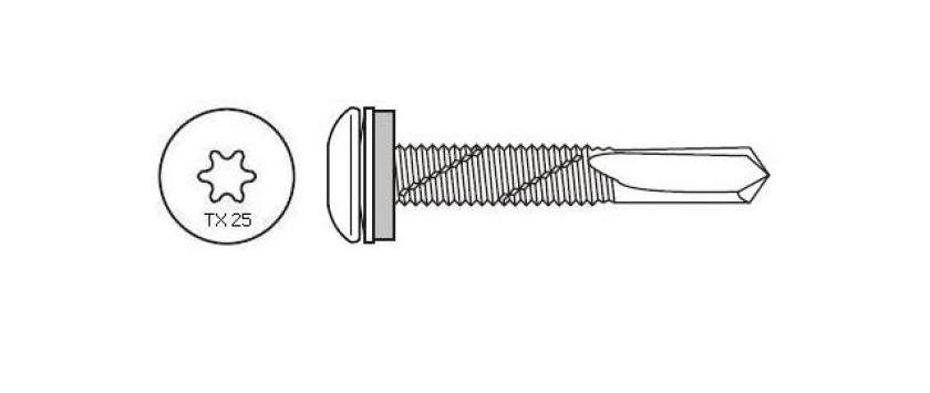Selbstbohrende Spezialschrauben Torx für Stahl bis 12,5mm mit Dichtscheibe A2 Edelstahl