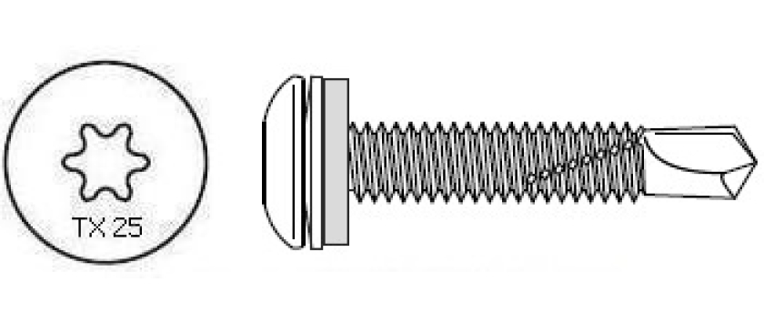 Selbstbohrende Spezialschrauben Torx für Stahl bis 6,0mm mit Dichtscheibe A2 Edelstahl