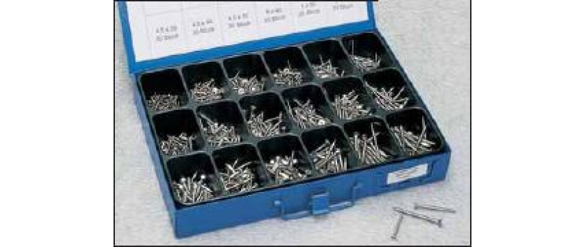 Spanplattenschrauben-Sortiment Kreuzschlitz A2 Edelstahl in stabiler Metallbox