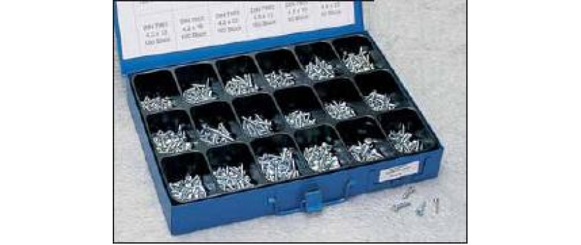 Blechschrauben-Sortiment Linsen- und Linsensenkkopf DIN 7981/7983 verzinkt in stabiler Metallbox