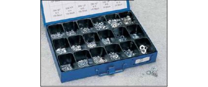 Muttern-Scheiben-Sortiment DIN 934, DIN 125 & DIN 127 verzinkt in stabiler Metallbox