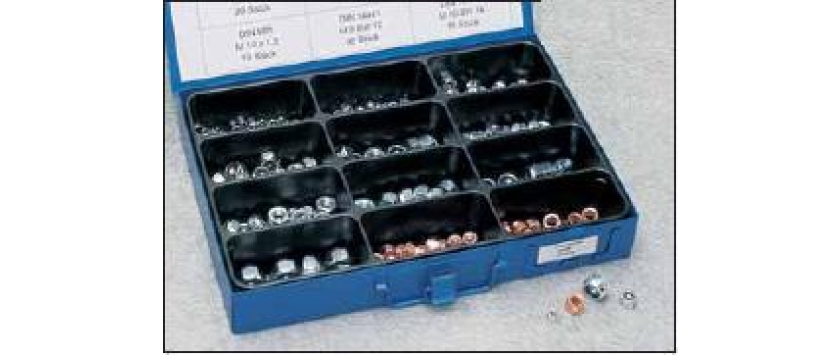 Sicherungsmuttern-Sortiment DIN 985 verzinkt & DIN 14441 verkupfert in stabiler Metallbox