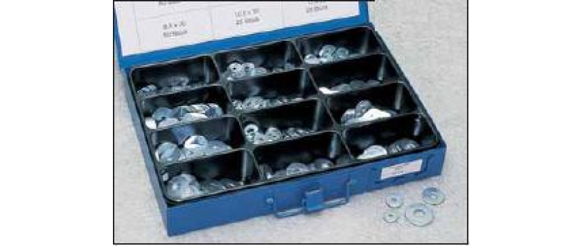Kotflügelscheiben-Sortiment verzinkt in stabiler Metallbox