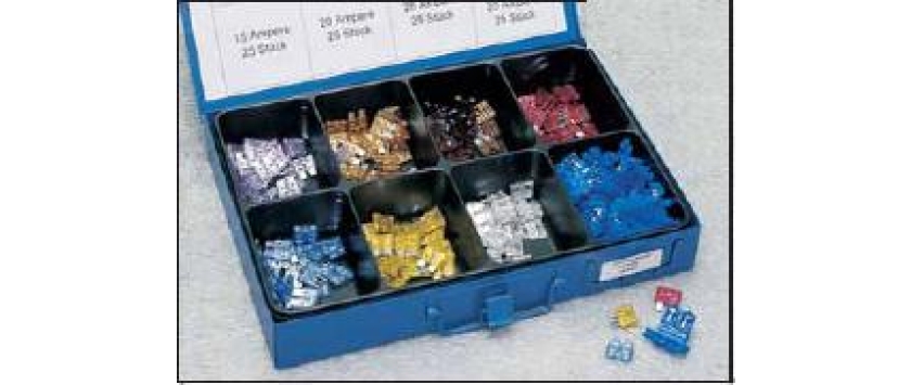 Flachstecksicherungen-Sortiment 3-25 Ampére in stabiler Metallbox