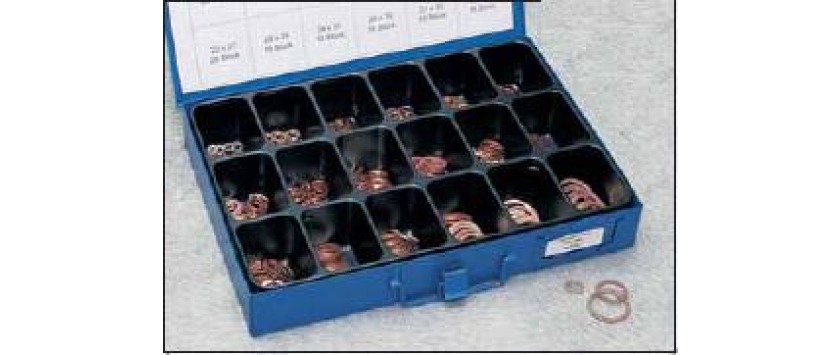 Dichtringe-Sortiment DIN 7603 Kupfer massiv in stabiler Metallbox