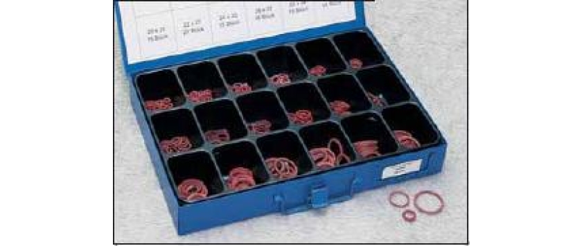 Dichtringe-Sortiment DIN 7603 Vulkanfiber in stabiler Metallbox