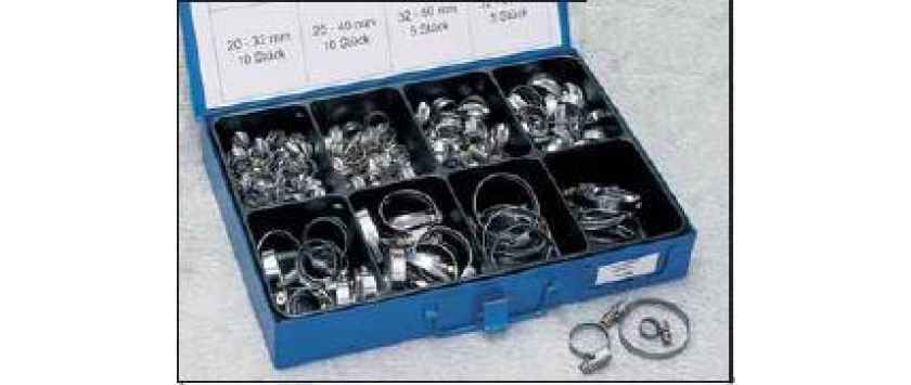 Schlauchschellen-Sortiment Chromstahl W2 in stabiler Metallbox