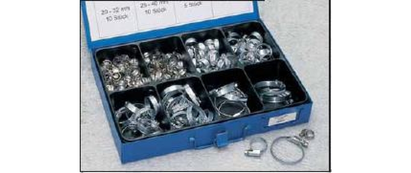 Schlauchschellen-Sortiment verzinkt in stabiler Metallbox