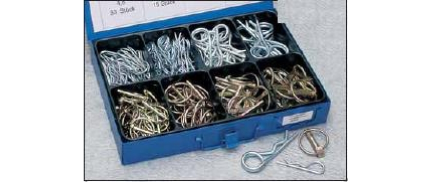 Klappstifte-Federstecker-Sortiment verzinkt in stabiler Metallbox