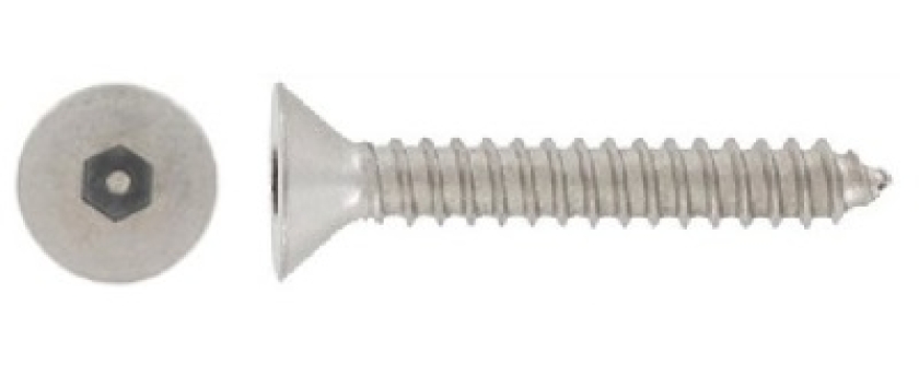 Sicherheitsblechschrauben Senkkopf (Flathead) mit Innensechskant und Sicherheits-Pin A2 Edelstahl