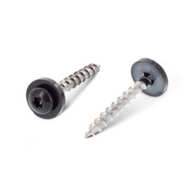 Fensterbankschrauben A2 Edelstahl mit Polyamidscheibe grau RAL 7016, Torx TX 15 Grobgewinde, 3,9x22 - 200 Stück