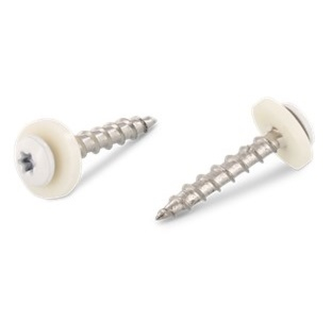 Fensterbankschrauben A2 Edelstahl mit Polyamidscheibe weiß RAL 9003, Torx TX 15 Grobgewinde, 3,9x32 - 200 Stück
