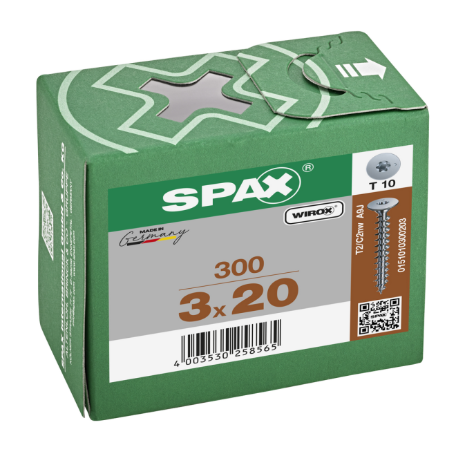 SPAX - Universalschraube Flachrückwandschraube T-STAR plus; Vollgewinde; WIROX® - 3,0 x 20 (*Abweichende Ausführung) - 300 Stück