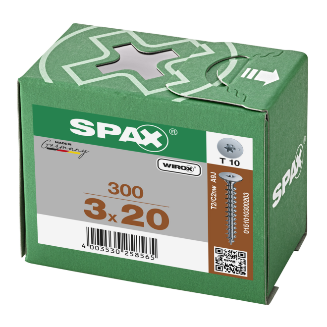 SPAX - Universalschraube Flachrückwandschraube T-STAR plus; Vollgewinde; WIROX® - 3,0 x 20 (*Abweichende Ausführung) - 300 Stück