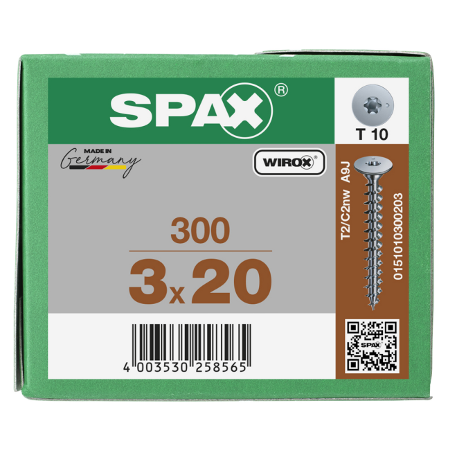 SPAX - Universalschraube Flachrückwandschraube T-STAR plus; Vollgewinde; WIROX® - 3,0 x 20 (*Abweichende Ausführung) - 300 Stück