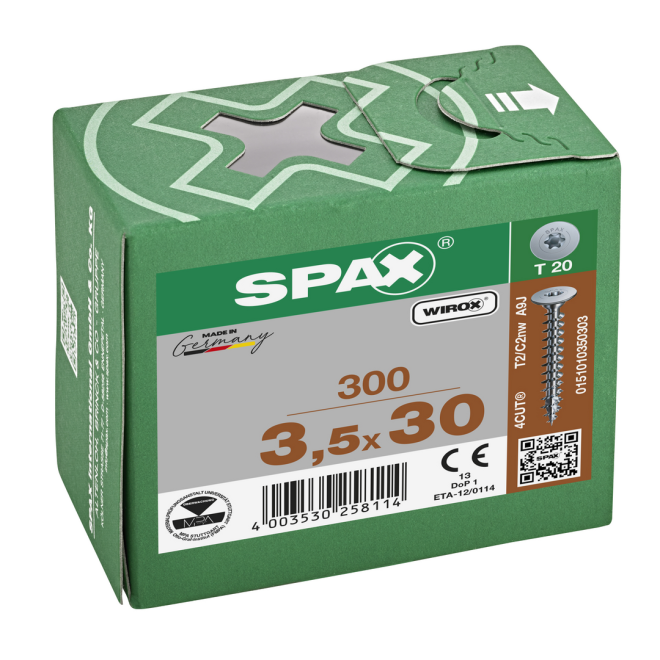 SPAX - Universalschraube Flachrückwandschraube T-STAR plus; Vollgewinde; WIROX® - 3,5 x 30 - 300 Stück