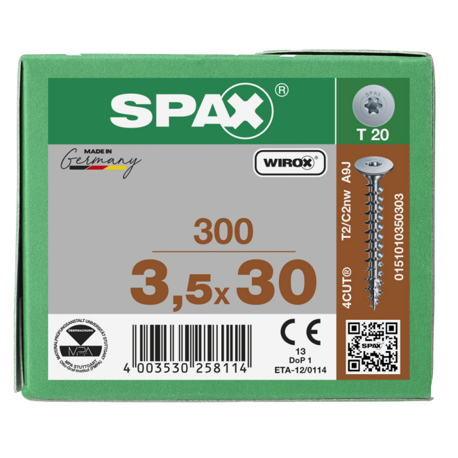 SPAX - Universalschraube Flachrückwandschraube T-STAR plus; Vollgewinde; WIROX® - 3,5 x 30 - 300 Stück
