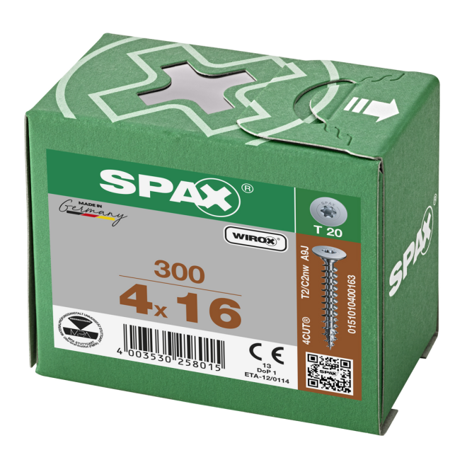 SPAX - Universalschraube Flachrückwandschraube T-STAR plus; Vollgewinde; WIROX® - 4,0 x 16 - 300 Stück