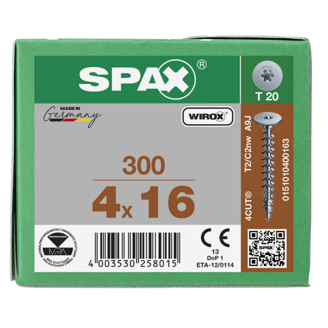 SPAX - Universalschraube Flachrückwandschraube T-STAR plus; Vollgewinde; WIROX® - 4,0 x 16 - 300 Stück