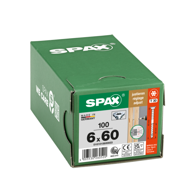 SPAX - Flachkopf Justierschraube mit T-STAR plus; Teilgewinde mit Halterillen; WIROX® - 6,0 x 60 - Kleinpaket - 100 Stück