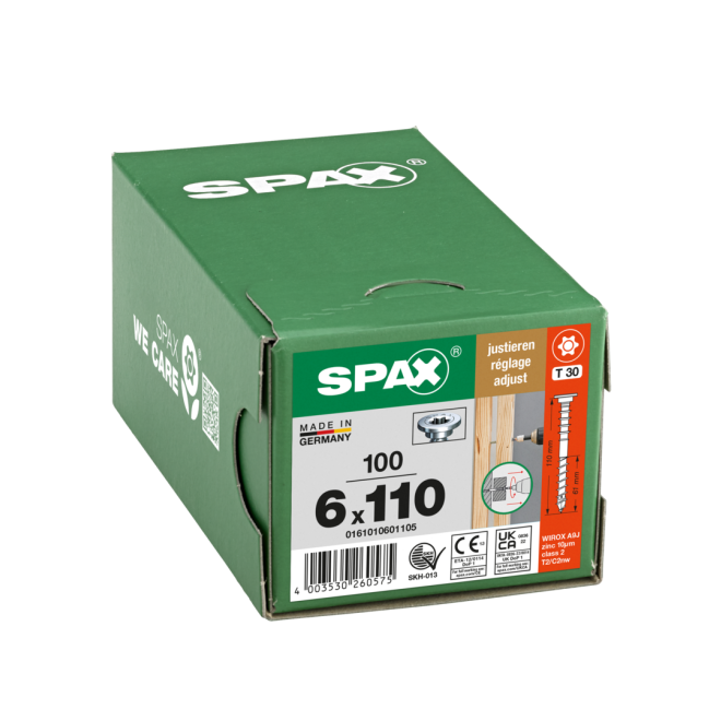 SPAX - Flachkopf Justierschraube mit T-STAR plus; Teilgewinde mit Halterillen; WIROX® - 6,0 x 110 - 100 Stück