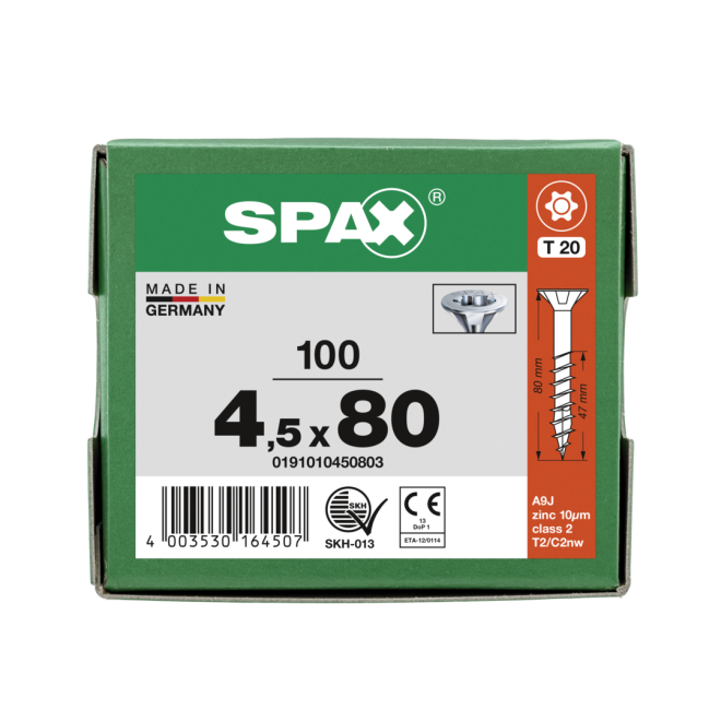 SPAX-T-STAR plus Torx TX 20 TG 4,5x80 WIROX® - Kleinpaket - 100 Stück