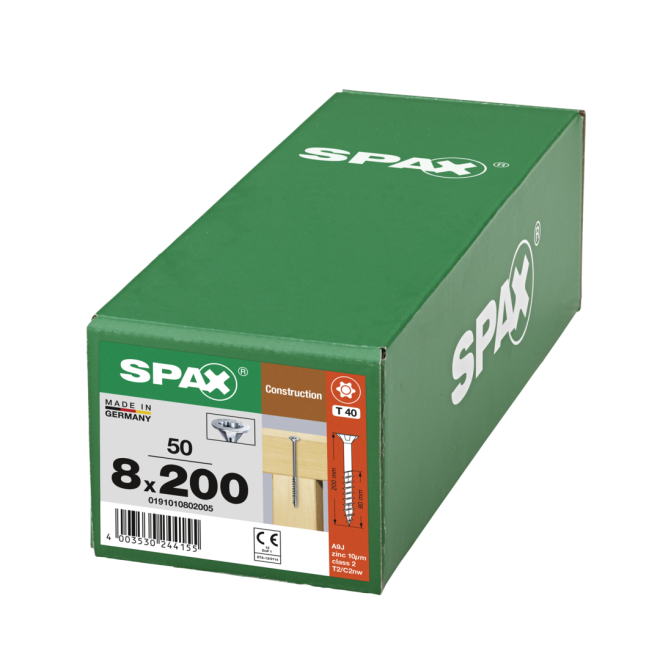 Spax - Senkkopf Torx 40 TG mit MULTI-Kopf 8,0 x 200 WIROX® - 50 Stück 