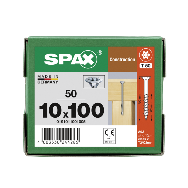 Spax - Senkkopf Torx 50 TG mit MULTI-Kopf 10,0 x 100 WIROX® - 50 Stück 