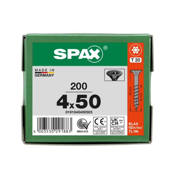 SPAX-T-STAR plus Senkkopf Teilgewinde BLAX® (schwarz verzinkt ); Torx 20; 4,0x50 mm - 200 Stück 