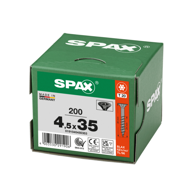 SPAX-T-STAR plus Senkkopf Teilgewinde BLAX® (schwarz verzinkt ); Torx 20; 4,5x35 mm - 200 Stück 