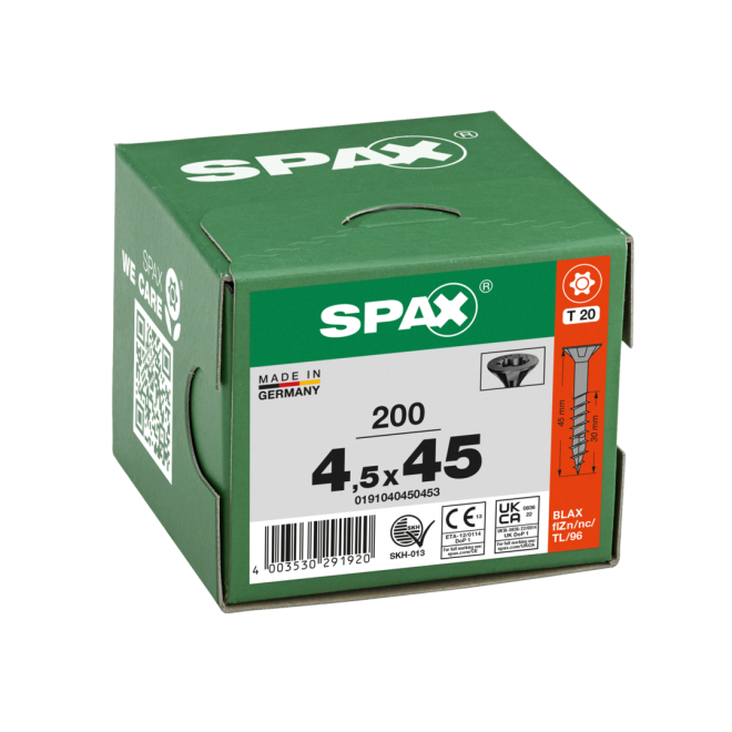 SPAX-T-STAR plus Senkkopf Teilgewinde BLAX® (schwarz verzinkt ); Torx 20; 4,5x45 mm - 200 Stück 